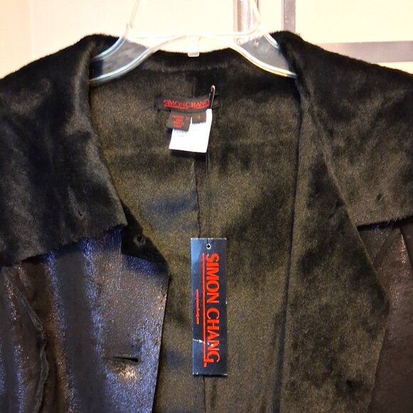 NWT Simon Chang Women's Black Faux Leather Petite Jacket with Pockets - Picture 8 of 13